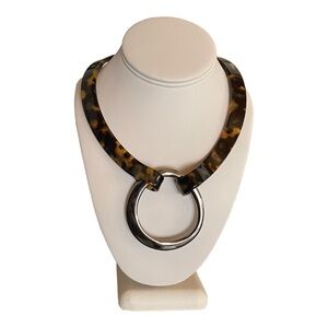 PONO Resin Tortoise Collar Necklace with Gunmetal Silver Ring Made In ITALY